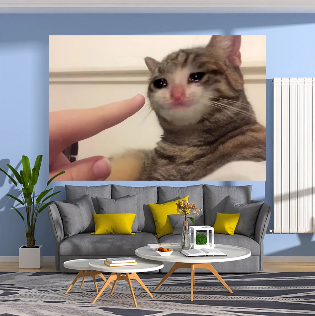 

XxDeco Funny Tapestry Crying Cat Meme Printed Wall Hanging Art Aesthetics Carpets Bedroom Or Home For Decoration