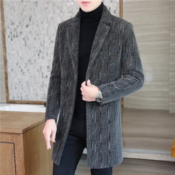 Cappotti di lana di media lunghezza da uomo di alta qualità 2025 Inverno Business Casual Addensare Cappotto a righe Capispalla Giacca a vento calda Giacche 1