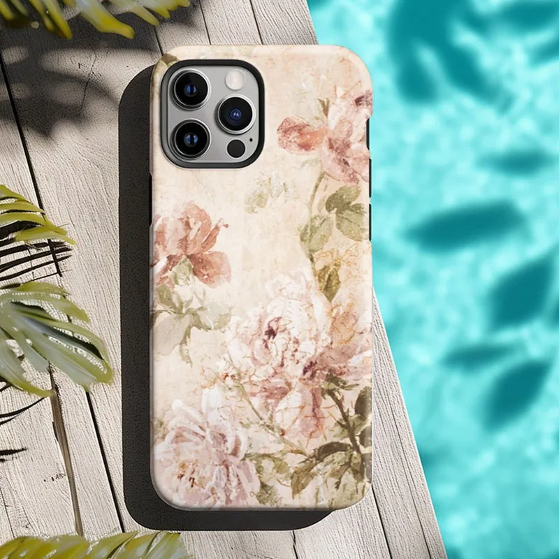 Retro Floral Dual-Layer Phone Case with Screen Protector
