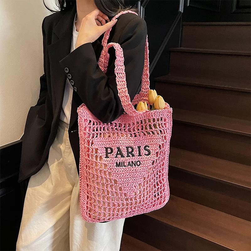 Women Straw Shoulder Bag Summer Large Capacity Woven Tote