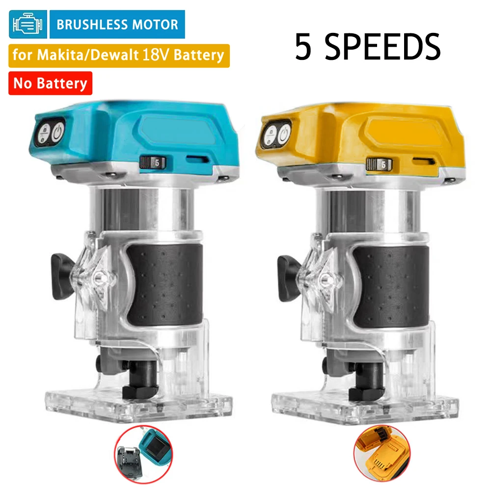 Wood Router Electric Trimmer Brushless Woodworking Trimming Wood Router Milling Engraving Slotting Machine Fit Makita/Dewalt 20V No Battery