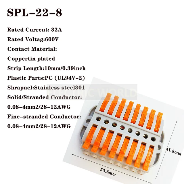 Wire Connector SPL 212 plug in waterproof connector Compact electrical fast connection Universal Terminal Block power connector SPL-2-8