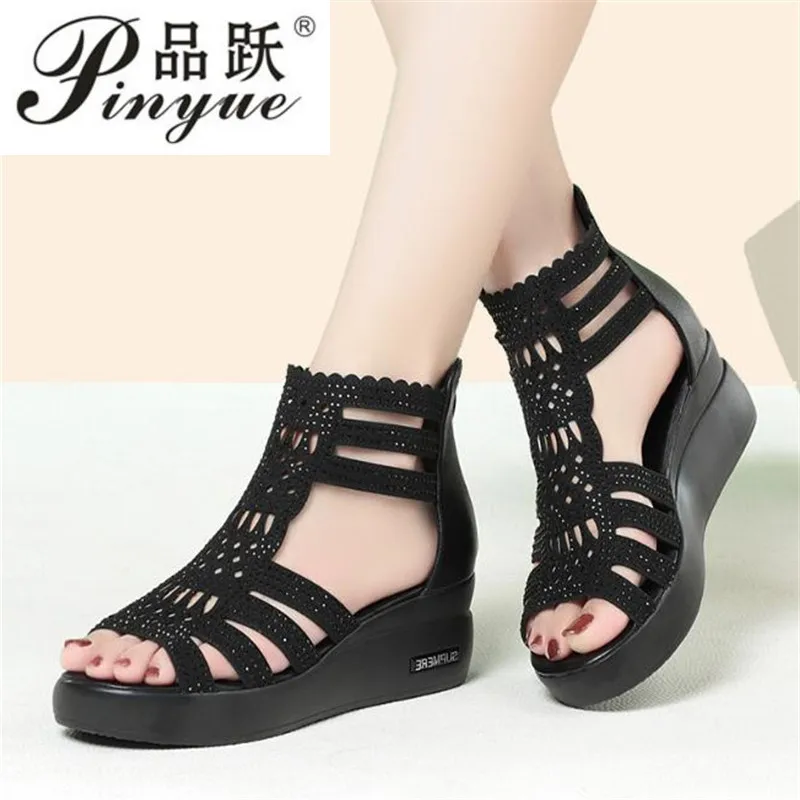 

5cm 8cm New Fashion Wedge Sandals Women Summer Shoes Elegant Ladies Rome Hollow Out Sandals Female Sandalias Black Wedge Heels