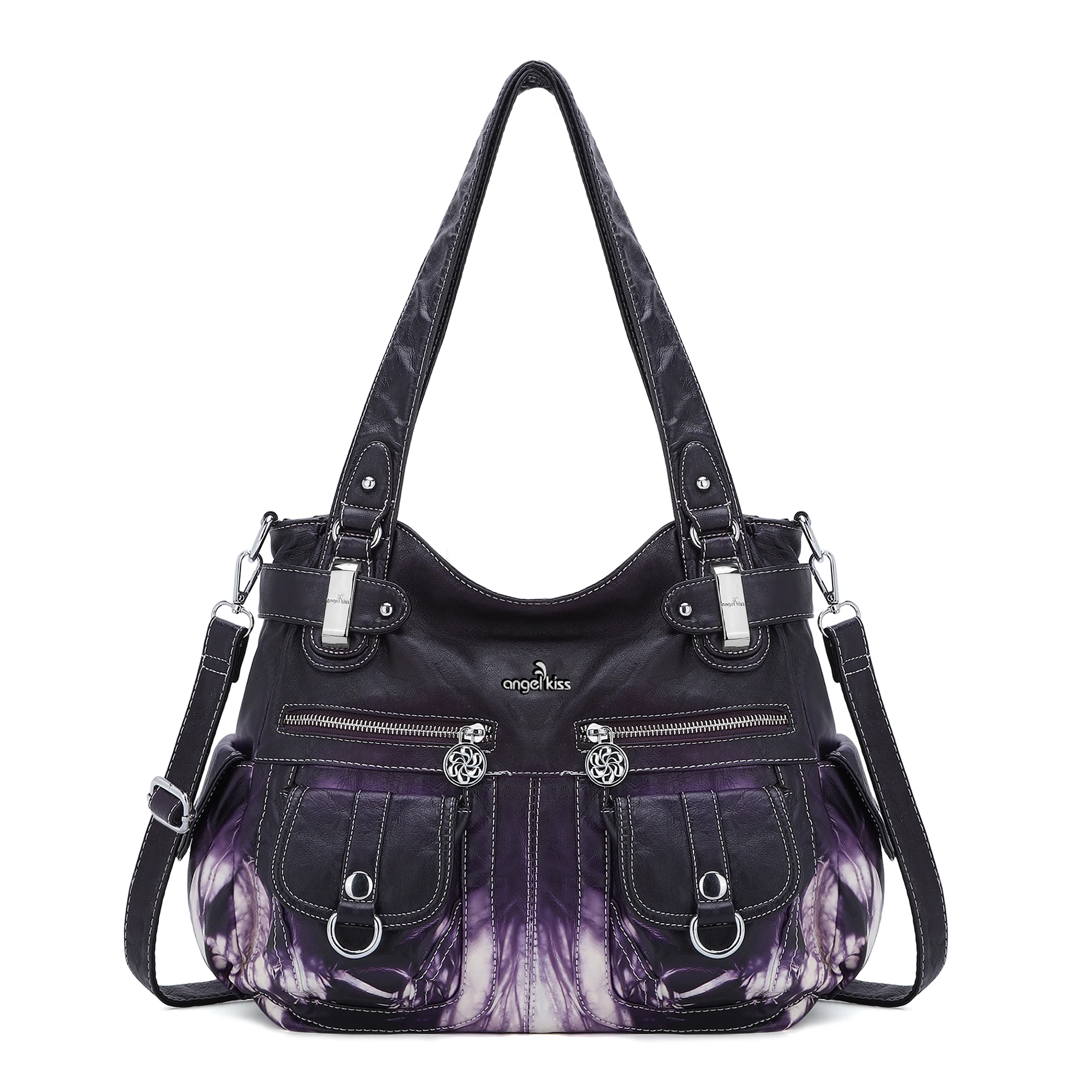 

Angel Kiss Washed PU Material Tie-Dye Women Shoulder Bag Fashion Satchel Messenger Tote Bag with Adjustable Long Shoulder Strap