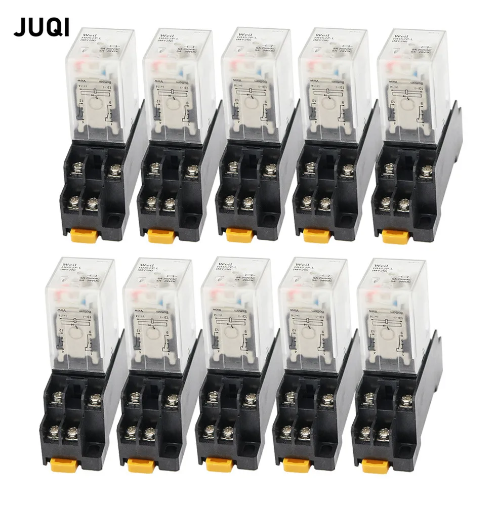 

10set MY2NJ HH52P small Electromagnetic Relay 12V 24V / 110V 220V DC/AC coil general purpose 8 Pin DPDT micro relay with socket