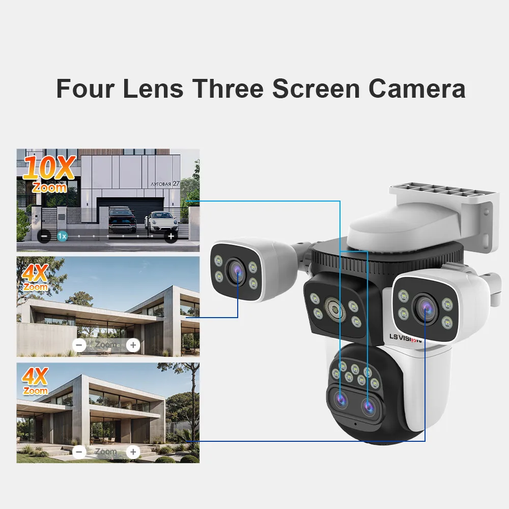LS VISION 20MP Three Screens WiFi Security Camera Outdoor 10X Optical Zoom Four Lens Human Auto Tracking Waterproof CCTV Cameras 2