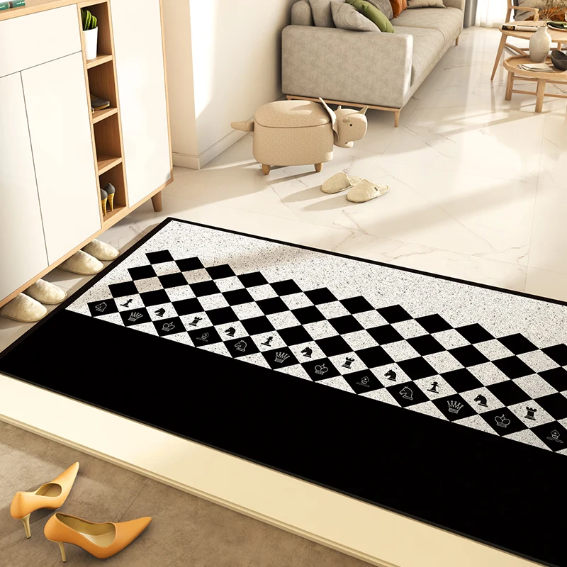 

Non-Slip Carpet for Bathroom, Silk Loop, Dust-proof, PVC, Nordic Checkerboard, Plaid, Entrance, Front Door, Bedroom, Living Room