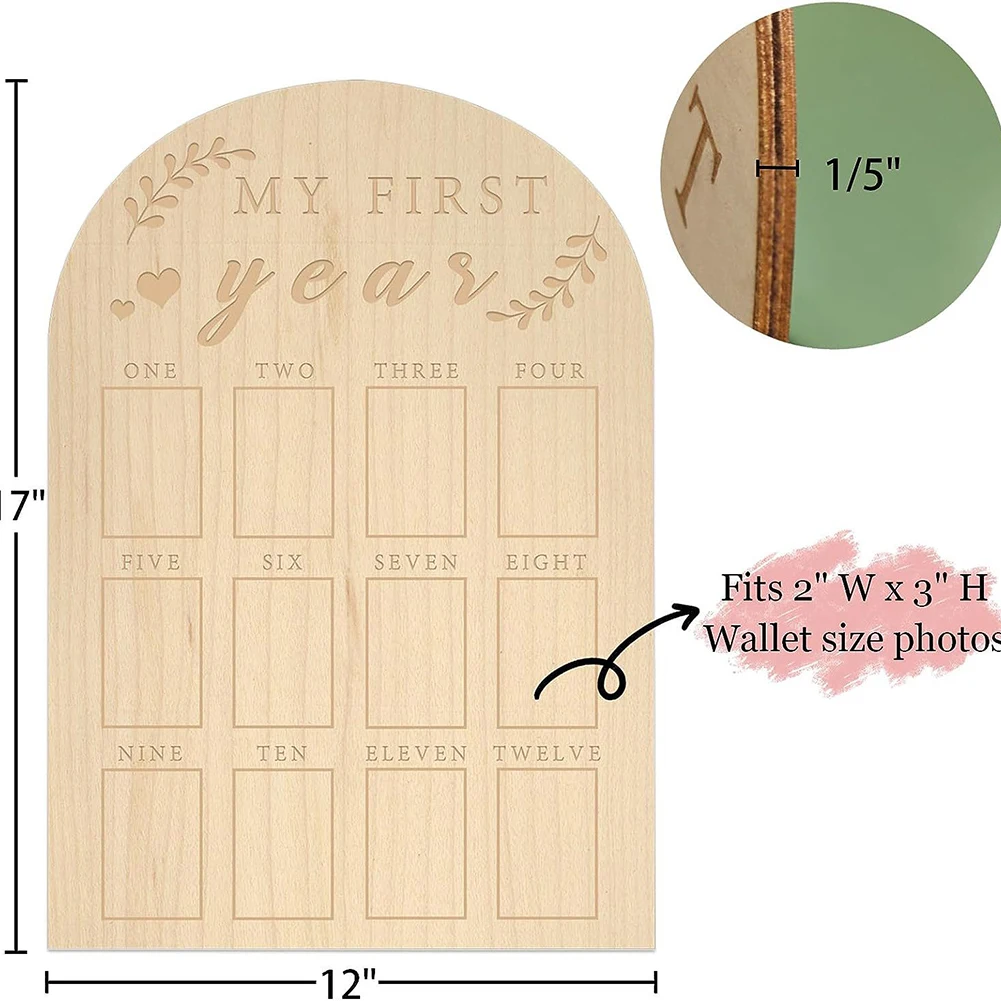 Baby's Photo Display Wood Board Photo Frame Milestone Board 12 Months Baby Picture Frame Memory Card Birthday Home Decorations