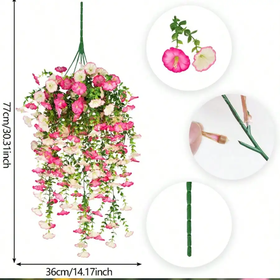 Artificial Morning Glory and Eucalyptus Garland - Detail 17