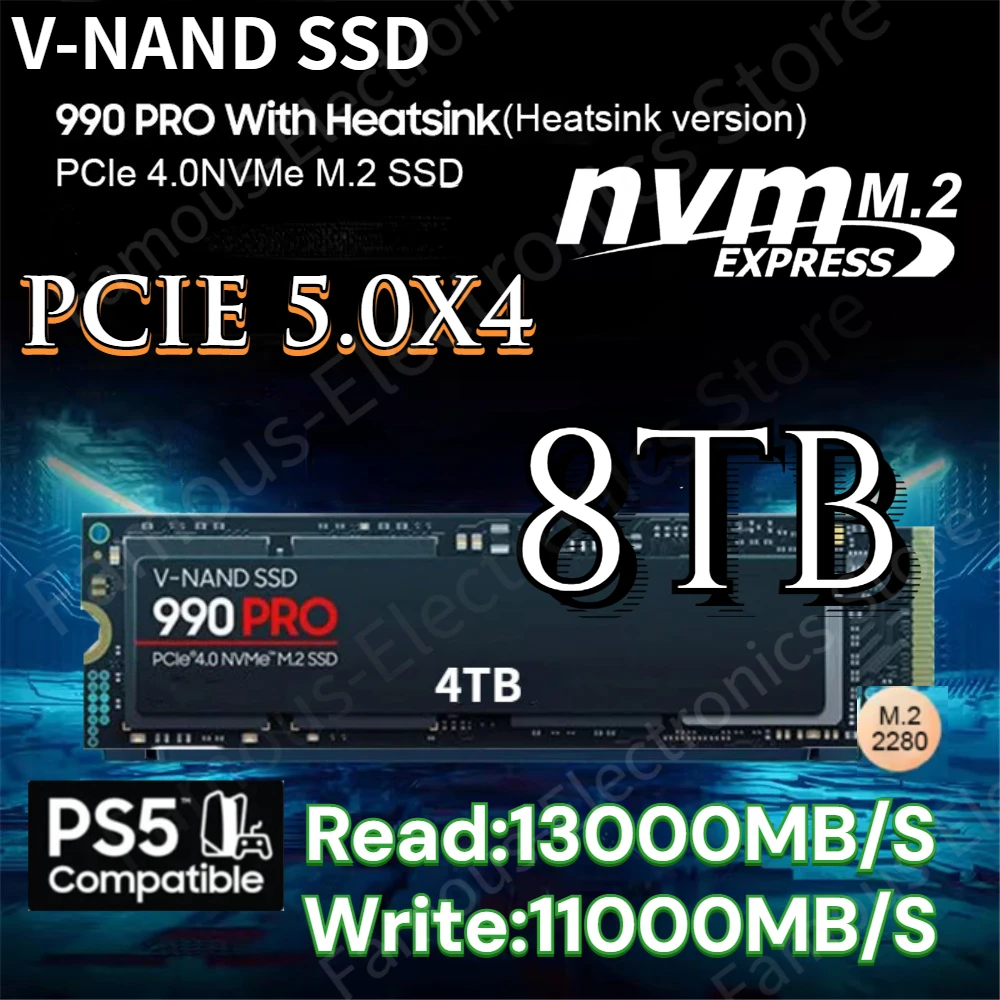 

Brand Original M2 SAM SSD high speed 4TB 2TB 1TB 990PRO SSD Internal Solid State Disk PCIe Gen5.0 X 4 NVMe for PS5 PS4 PC Laptop