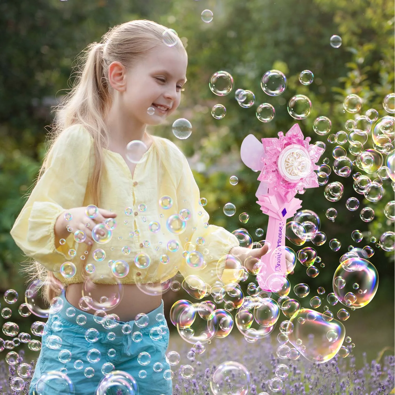 VATOS Recharge Bubble Wand X2 for Kids Girls Boys LED Electric Auto Snowflake Bubble Blower Gun With LED Light Music Outdoor Fun 2