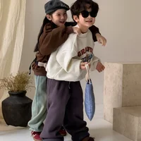2025 enfants vêtements automne hiver bébé garçons filles polaire sweat nouveaux enfants lettre imprimer haut col en o enfants chaud pull 3