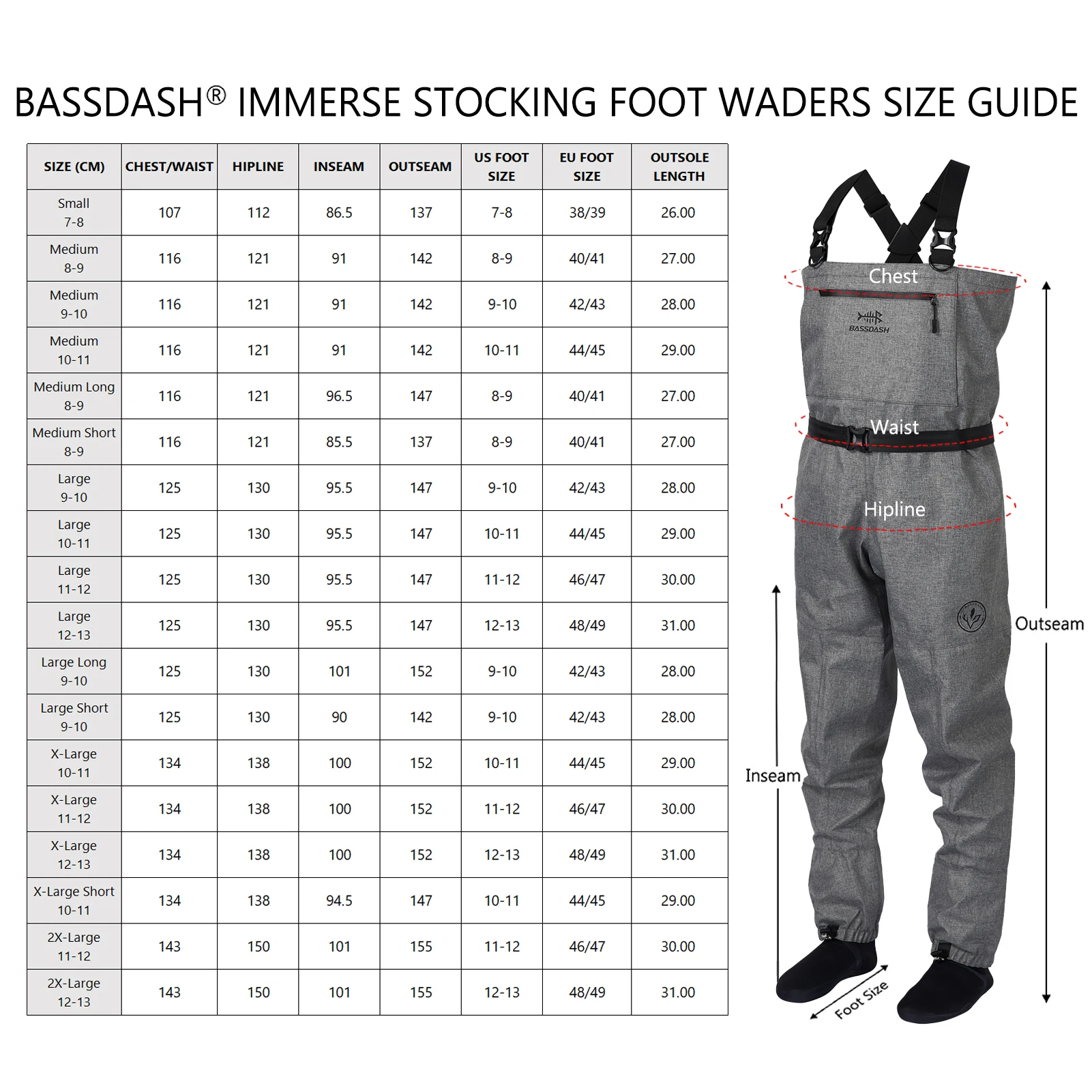 Wading Pants BASSDASH Men Women Stocking Foot Fishing Waders IMMERSE Breathable Ripstop Hunting Lightweight Grey Camo Fishery Farm Overalls