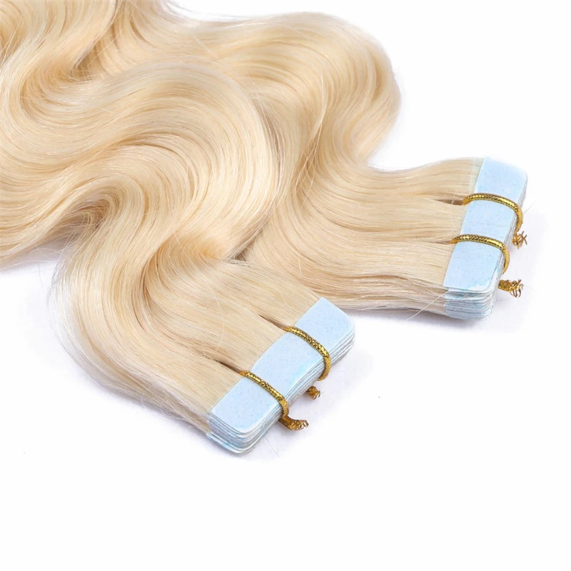 Body Wave #613 Blonde Tape In Human Hair Extensions 14-28inch Mongolian Remy Double Sided Adhesive Skin Weft Hair Extensions