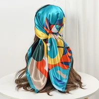 Silk Shawl Satin Square Scarf For Women Flower Neckerchief Female New Headband Hair Bands Print Foulard Hijab Wraps Bandana 2024 4