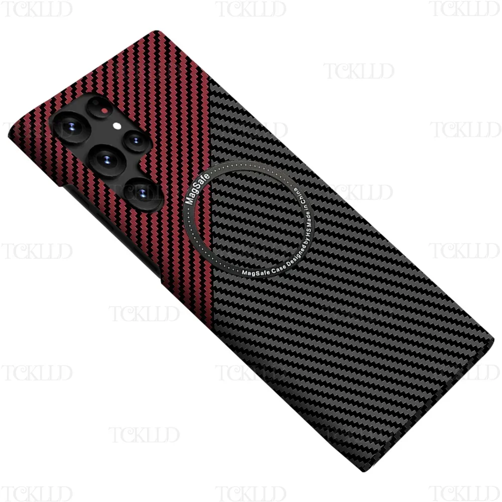 Carbon Fiber Texture Magnetic Ultra Slim Protective Case with Matte MagSafe Ring Armor Cover