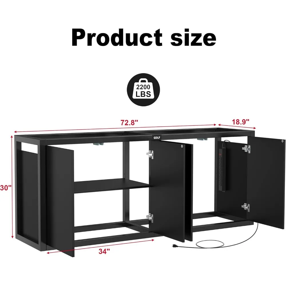 Fish Tank Stand Heavy Duty Metal Aquarium Stand Power Outlet Cabinet For Fish Tank Filters 125-150 Gallon