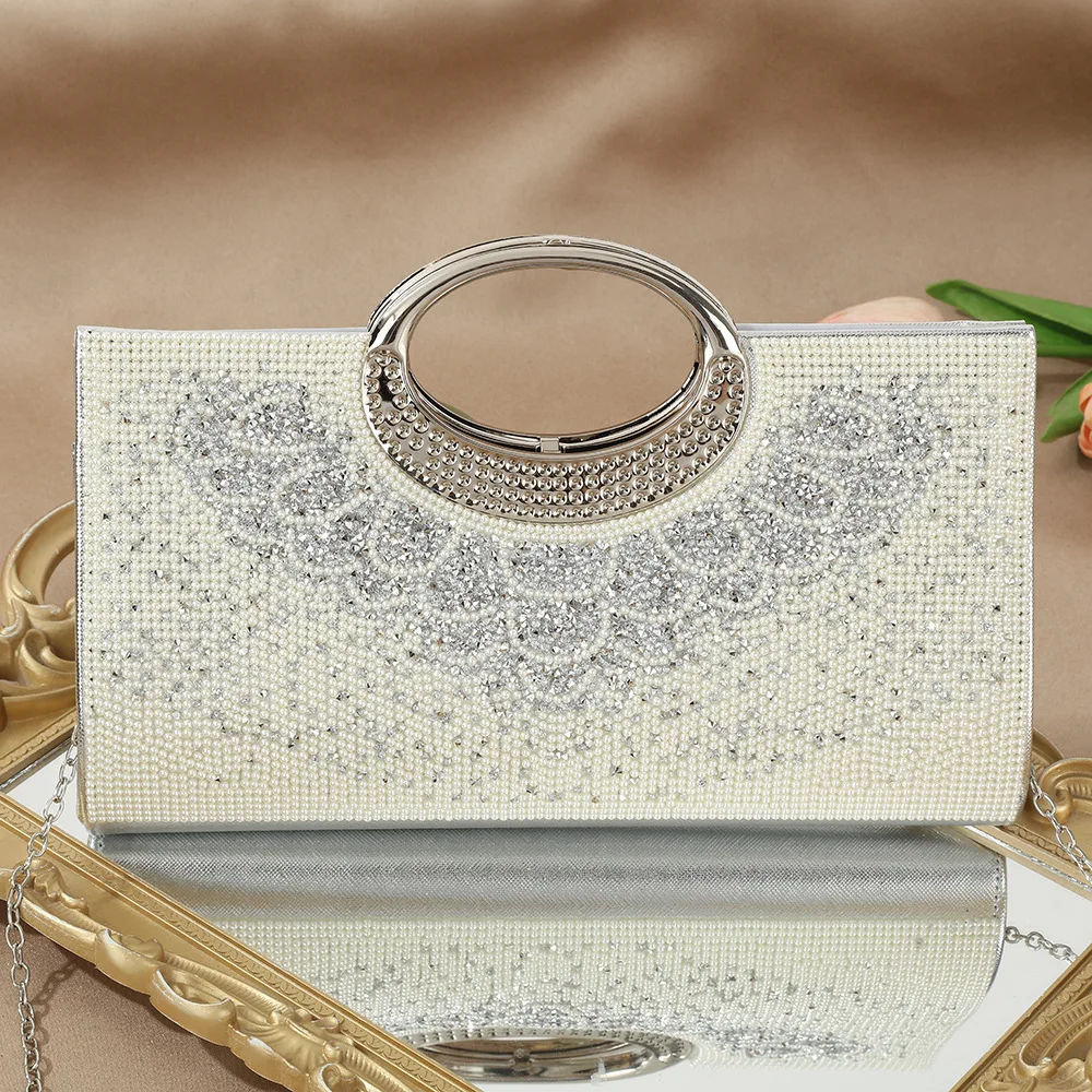 Vintage Large Circle Handbag Diamonds Sparkling Bridal Evening Bag Party Fashion Crossbody Small Square Bag Wedding Clutch Purse