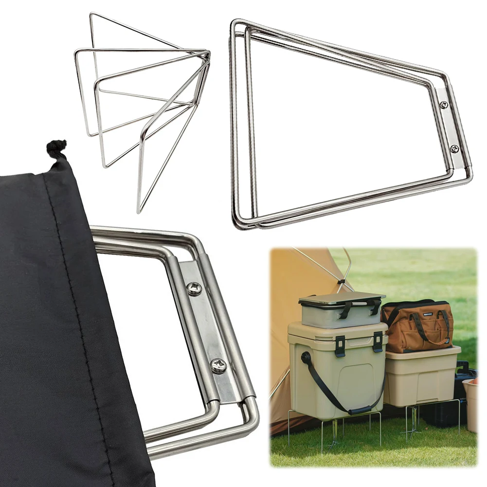 Camping Foldable Metal Stand Stainless Steel Organizer Box Folding Stand Iron Storage Box Bracket for Outdoor Picnic Fishing