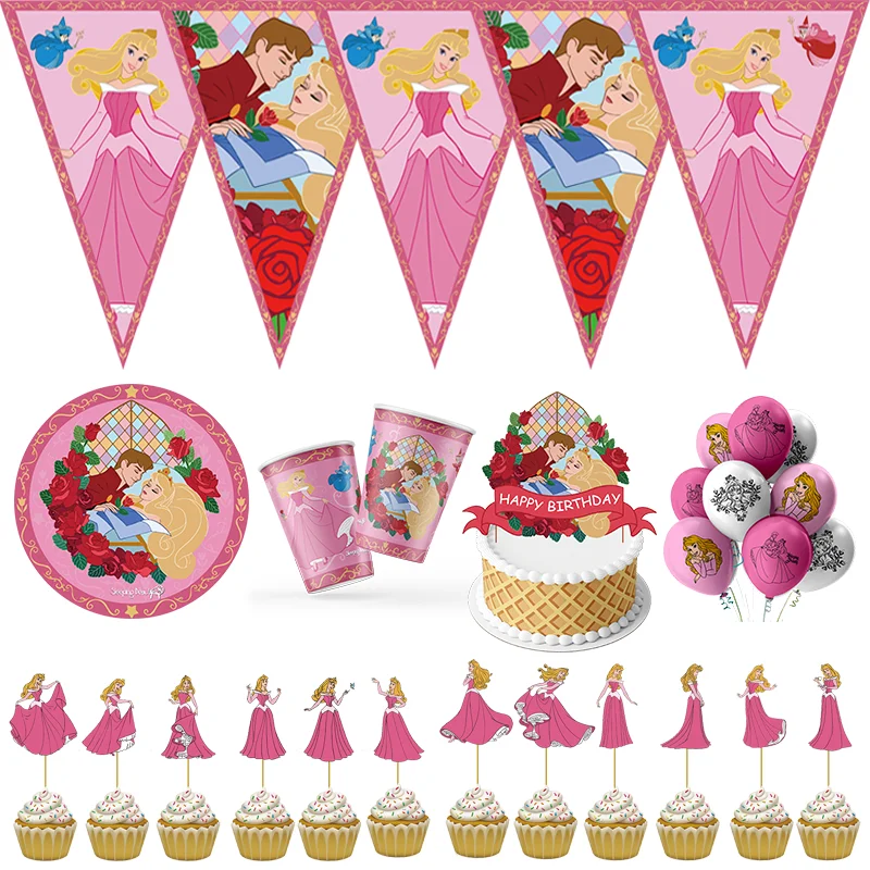 Sleeping Beauty Princess Tableware Birthday Party Decorations Paper Plate Napkin Background Balloon Baby Shower Party Supplies barbi 10children birthday party tableware balloons baby shower customizable background anniversary event party decor supplies