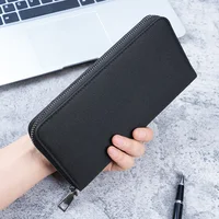 Portefeuille à fermeture éclair longue pour homme, pochette en toile multi-cartes, grande capacité, affaires, nouveau 1
