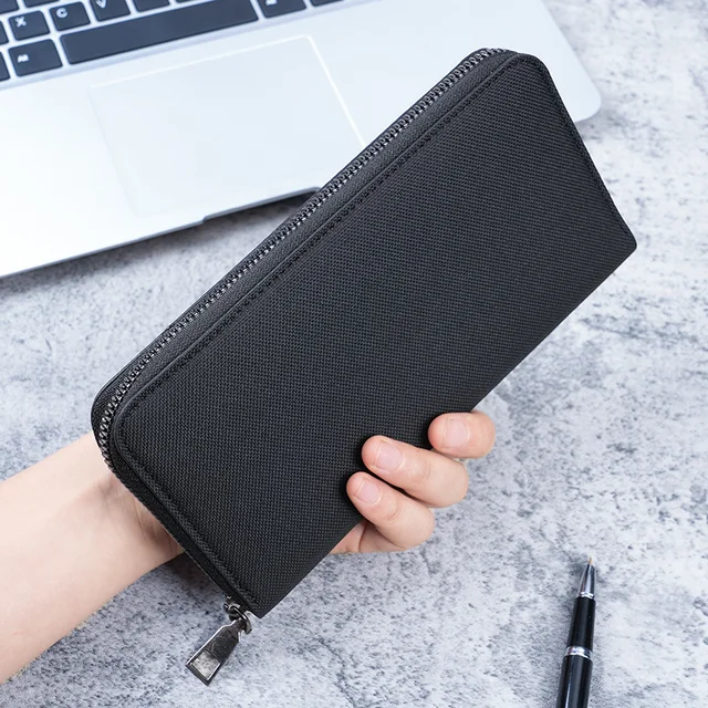 Portefeuille à fermeture éclair longue pour homme, pochette en toile multi-cartes, grande capacité, affaires, nouveau 1