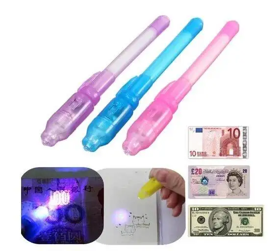 UV 라이트 펜 보이지 않는 잉크 보안 마커 펜 자외선 LED 블랙라이트 포함