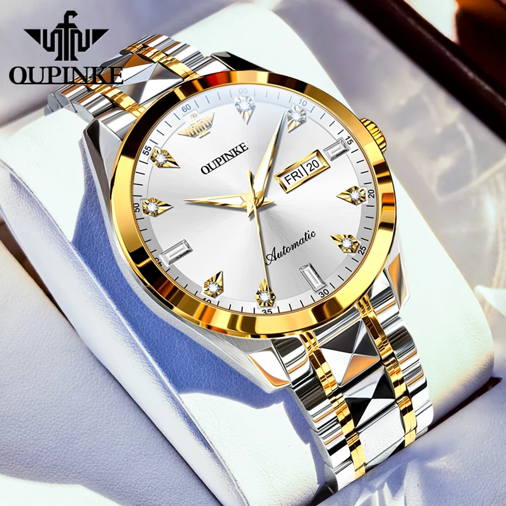 OUPINKE 3286 Brand Original Men's Watches Waterproof Luminous Automatic Mechanical Watch for Dual Calendar Sapphire Wristwatch