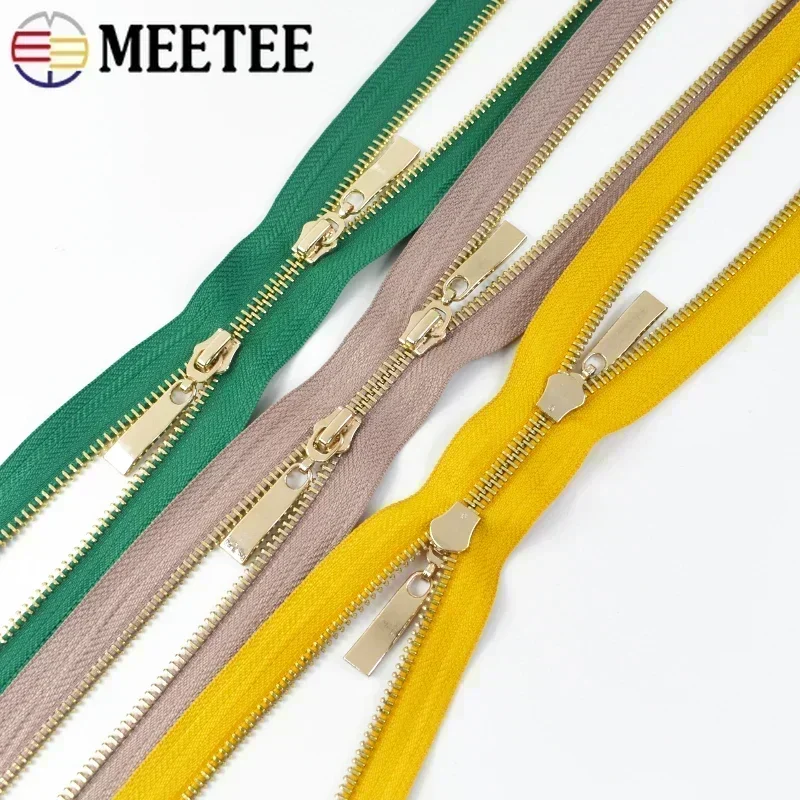 Meetee 1Pc 80/100/120cm 자동 잠금 금속 지퍼 더블 슬라이더 풀러 지퍼 자켓 코트 수리 DIY 의류 봉제 액세서리