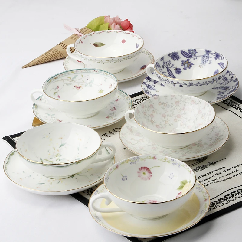 Coffee Cup with Plate British Tea Set with Flower Pattern European Korean Chinese Style Breakfast Bowl coffee cup saucer set