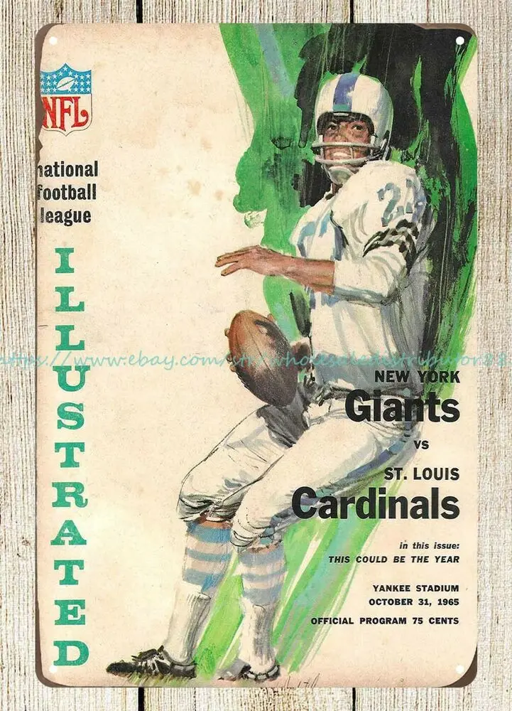 1965 NY Giants против St. Louis Cardinals Pro футбольная программа металлический жестяной знак |