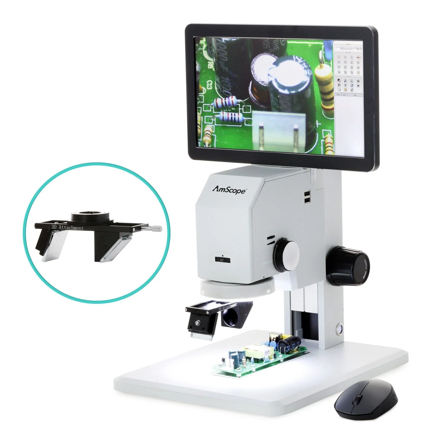 AmScope 3D Digital Microscope for Industrial Inspection with 0.7X4.5X