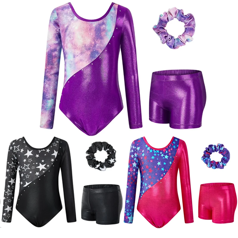 Kids Girls Gymnastics Sport Dance Leotard Set Jumpsuit Tops Shorts Dancewear Bodysuit Fitness Sportswear Swimwear children dance leotards gymnastics dancewear sets