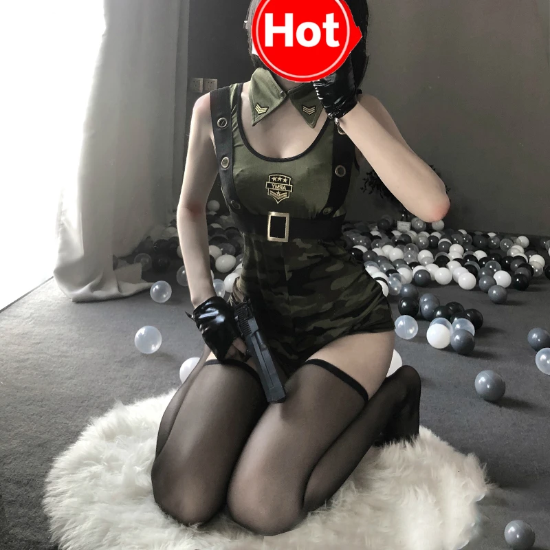 Women Cosplay Costume Cool Girl Army Soldier Costume Sexy Lingerie Dress Halloween Party