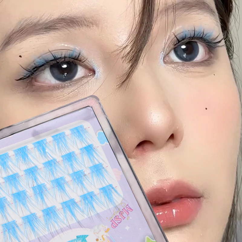 

Blue White Purple Colored False Eyelashes Natural Fluffy Faux Mink Segmented Eyelash Thick False Lash Handmade Eyes Makeup Tools