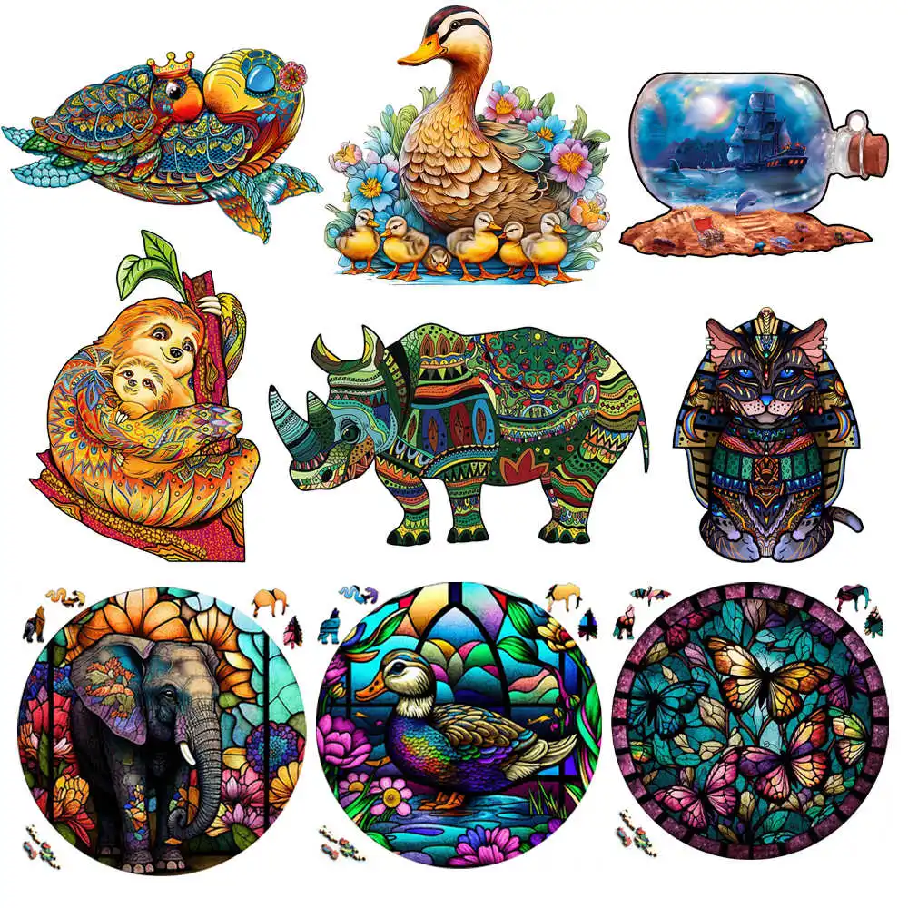 Mysterious Animal Wooden Puzzle Rhino DIY Puzzle Gift Adult Kids Education Wonderful Gift Interactive Game Wooden Jigsaws jigsaw puzzles wooden jigsaw puzzles wooden puzzle toys educational puzzles