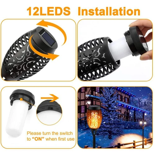 4/6pcs 깜박이는 불꽃 램프 야외 태양 토치 12 led 조명 방수 정원 파티오 rgb 홈 할로윈 크리스마스 장식 랜턴 무료 배송 4