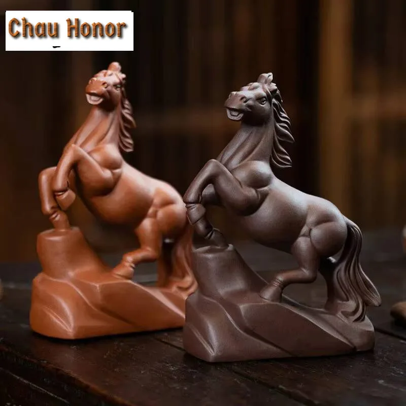 Handmade Yixing Purple Clay Tea Pet Chinese Zodiac Horse Statue Ornaments High-end Sculpture Tea Figurine Tea Set Decoration Art