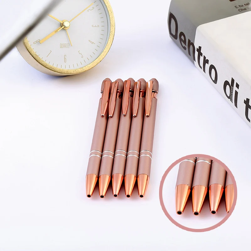 간단한 금속 로즈 골드 볼펜 맞춤형 조각 로고 맞춤형 새겨진 이름 선물 학교 문구 사무용품