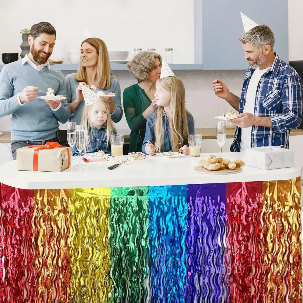 Table Skirt Wavy Metallic Tinsel Foil Fringe Reusable Waterproof Dense Beach Jungle Parties Ceremony Birthday Party Decoration T