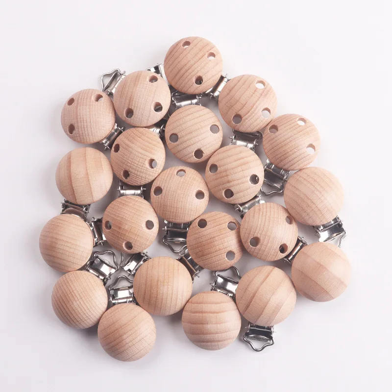 9 Teile/los 30mm Holz Schnuller Clip Buche Schnuller Clips Kautable Zahnen Diy Dummy Clip Kette Baby Beißring Pflege Zubehör – Detail 2