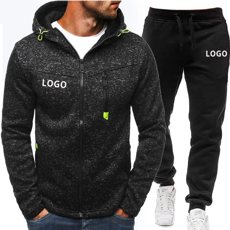 Custom Logo Brand Men Tracksuit 2 Pieces Sets Autumn Winter Jacket Casual Zipper Hoodies Sportswear+Pants Sports Suit Clothing new 2022 ccm print men zipper hoodies sweatshirt sweatpants suit autumn winter warm tracksuit sets men s hooded outwear