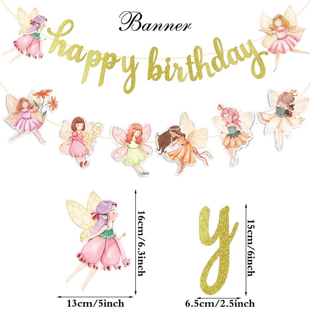 Feen-Dekorationen zum ersten Geburtstag, Teller, Servietten, Tischdecke, Banner, Blumenfee-Luftballons, verzauberte Waldfee, Partyzubehör – Detail 6