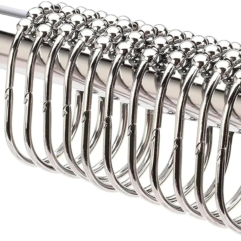 Depot Wide Shower Curtain Rings/Hooks Set, Decorative Polished Chrome Finish, 100% Rustproof Stainless Steel, Set of 12 Rings