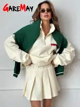 Women’s Summer Skirt Suit - Oversized Zipper Top & Pleated Mini Skirt