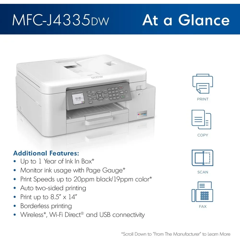 MFC-J4335DW INKvestment Tank All-in-One Printer with Duplex and Wireless Printing Plus Up to 1-Year of Ink in-Box 2