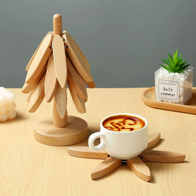 4PCS Tree Design Stand Wooden Trivets Decorative Anti Scald Heat Resistant Table Mat Coaster Wood Placemats Pot 2