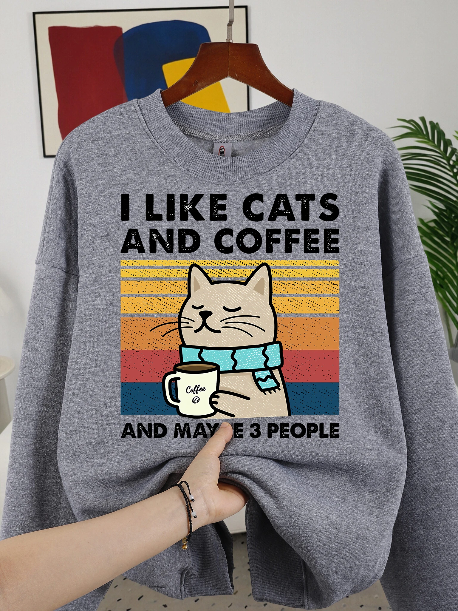 Ich mag Katzen, Kaffee und vielleicht 3-Personen-Männerkleidung, weiches, lockeres O-Ausschnitt-Sweatshirt, modischer Fleece-Pullover, Herbst-Trainingsanzug für Männer – Detail 23