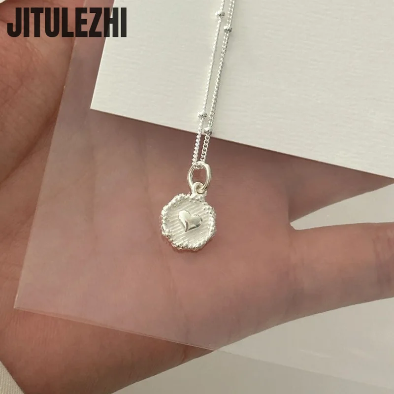Silver Necklace 925 sterling silver pendant for women jewelry small circle love Korean edition double sided heart
