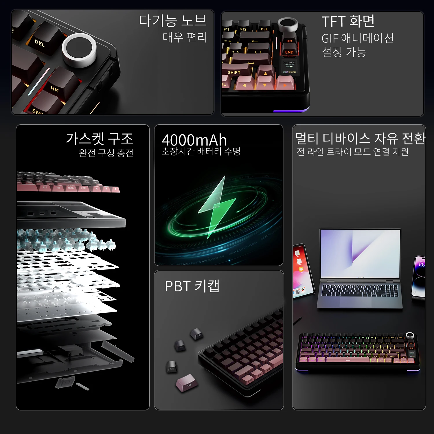AULA S75 PRO 기계식 키보드 75% 커스텀 레이아웃 RGB 백라이트 무선 블루투스 게이밍 키보드 스크린 노브 포함